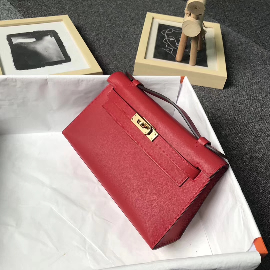 Hermès（爱马仕）Q5 中国红 原厂御用顶级Swift 皮 Mini Kelly 金扣