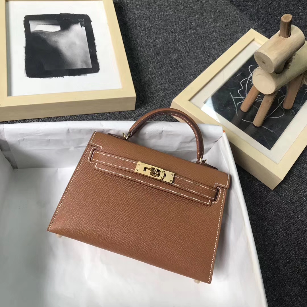 Hermès（爱马仕）C37浅咖啡 原厂御用顶级Epsom 皮 Mini Kelly 二代 金扣 现货
