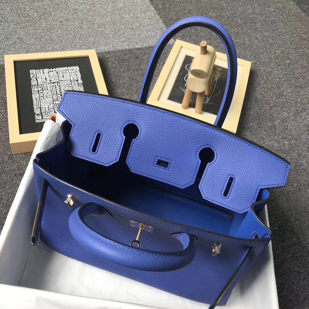 Hermès（爱马仕）7E明蓝色 原厂御用顶级小牛皮 Birkin 30 金扣