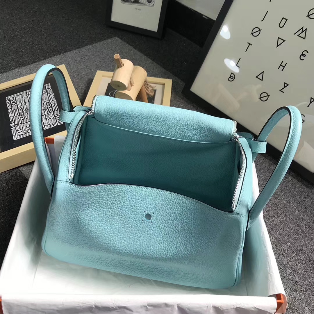 Hermès（爱马仕）3P马卡龙蓝 原厂御用顶级TC 皮 Lindy 30 银扣