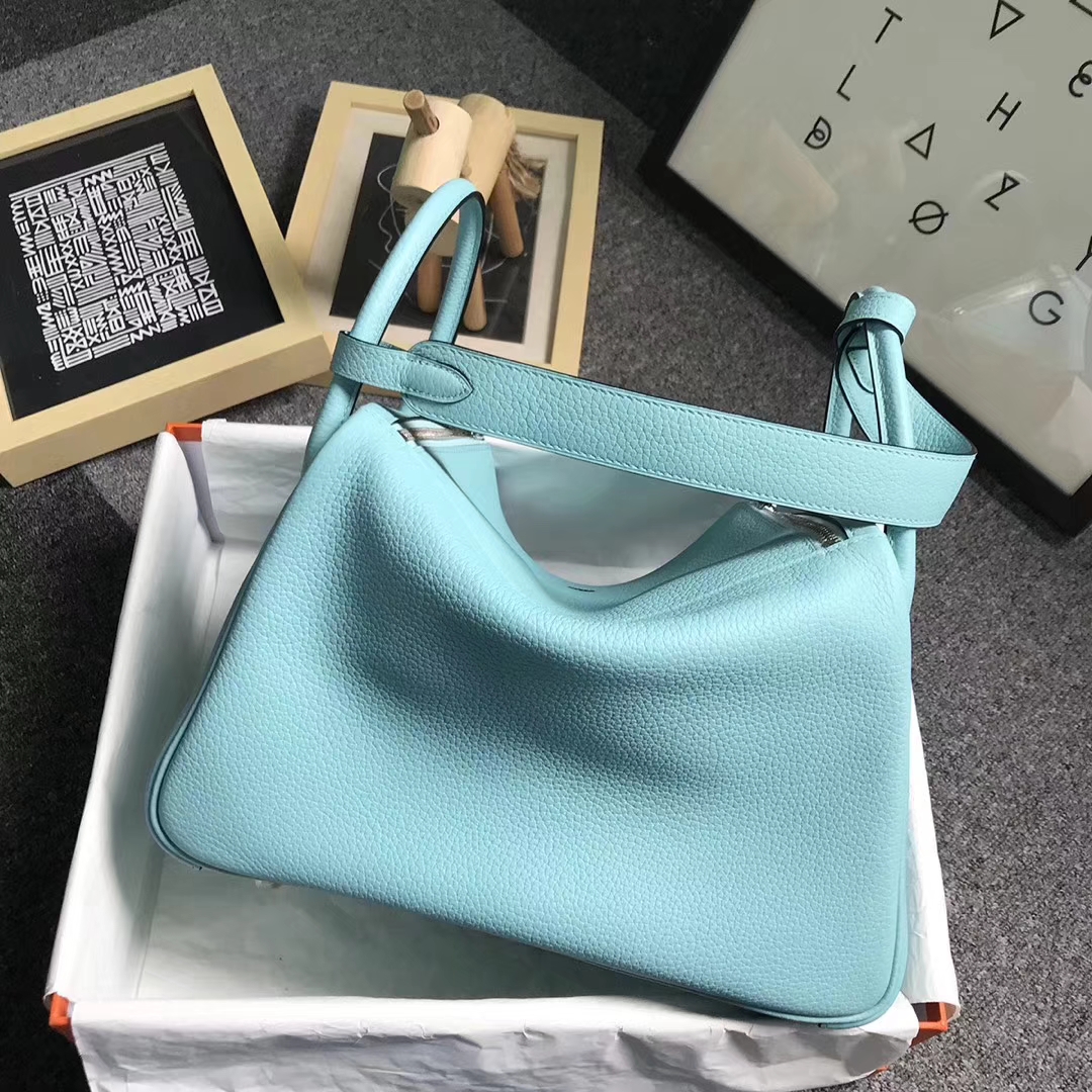 Hermès（爱马仕）3P马卡龙蓝 原厂御用顶级TC 皮 Lindy 30 银扣