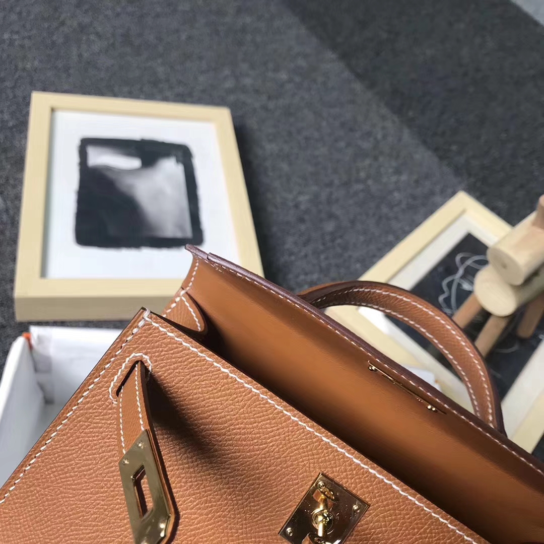 Hermès（爱马仕）C37浅咖啡 原厂御用顶级Epsom 皮 Mini Kelly 二代 金扣 现货