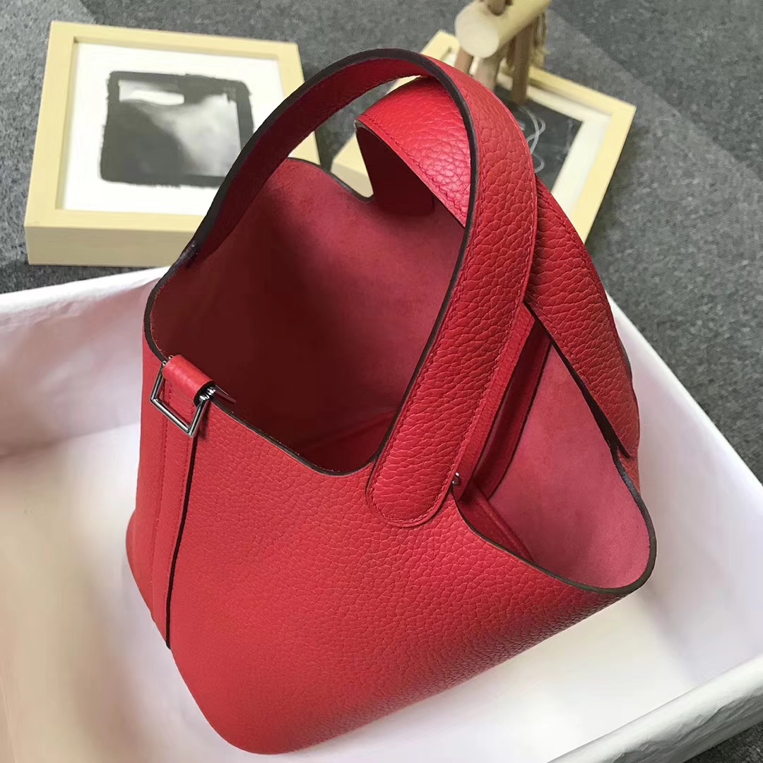 Hermès（爱马仕）番茄红 原厂御用顶级TC 皮 Picotin  Lock 18 cm 银扣 现货