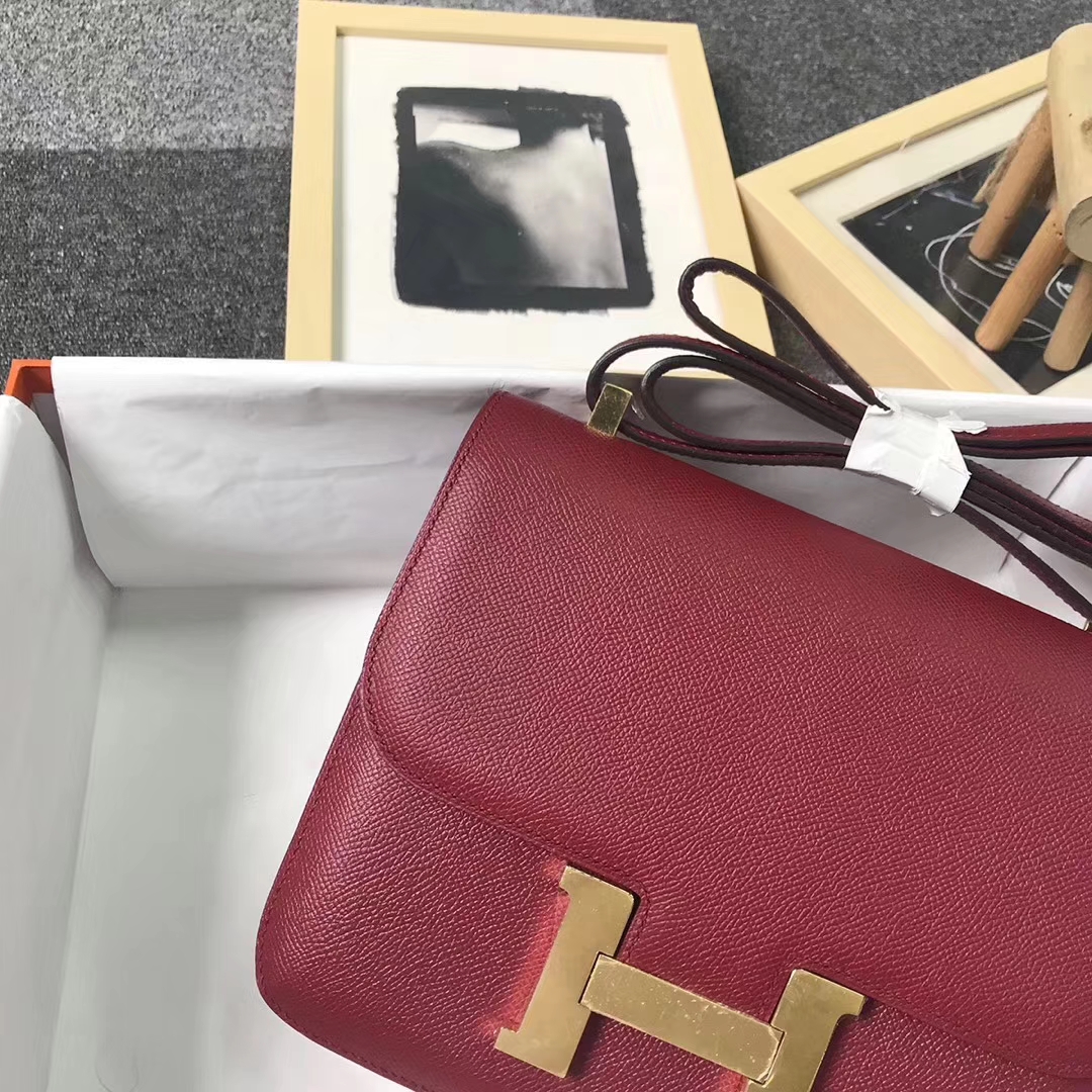 Hermès（爱马仕）K1 石榴红 原厂御用顶级Epsom 皮 Constance 24 金扣