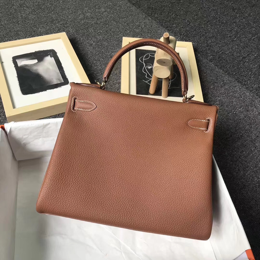 Hermès（爱马仕）C37浅咖啡 原厂御用顶级小牛皮 Kelly 28 金扣 现货