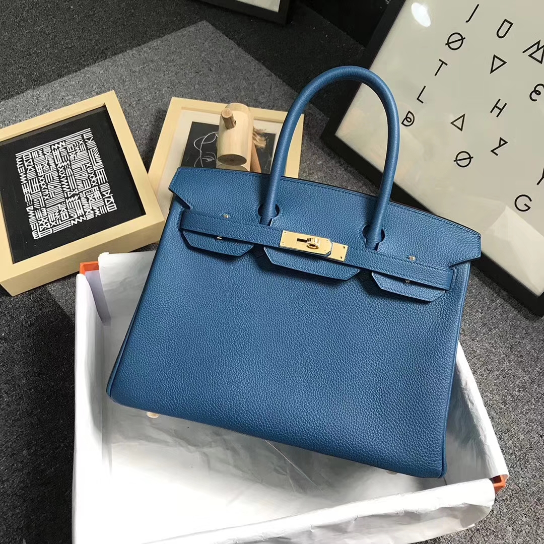 Hermès（爱马仕）7W伊兹密尔蓝 原厂御用顶级小牛皮 Birkin 30 金扣