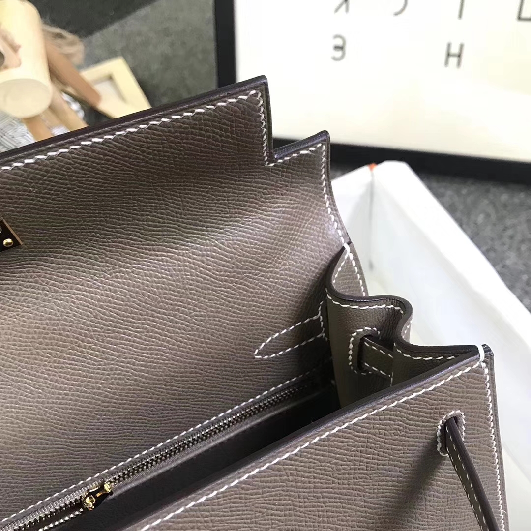 Hermès（爱马仕）CK18 大象灰 原厂御用顶级Epsom 皮 Kelly 25 外缝金扣 现货