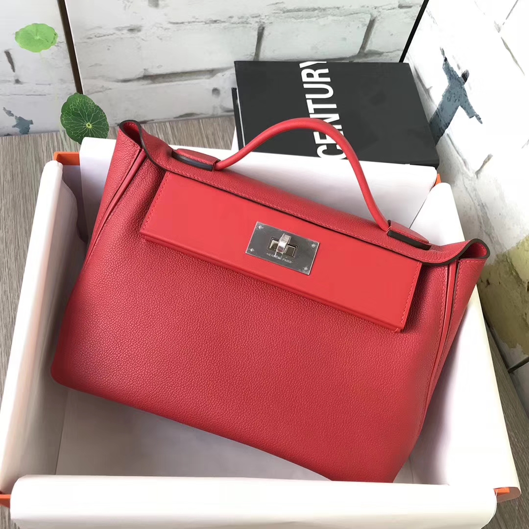 Hermès（爱马仕）9T火焰红 原厂御用顶级小牛皮 2424 银扣
