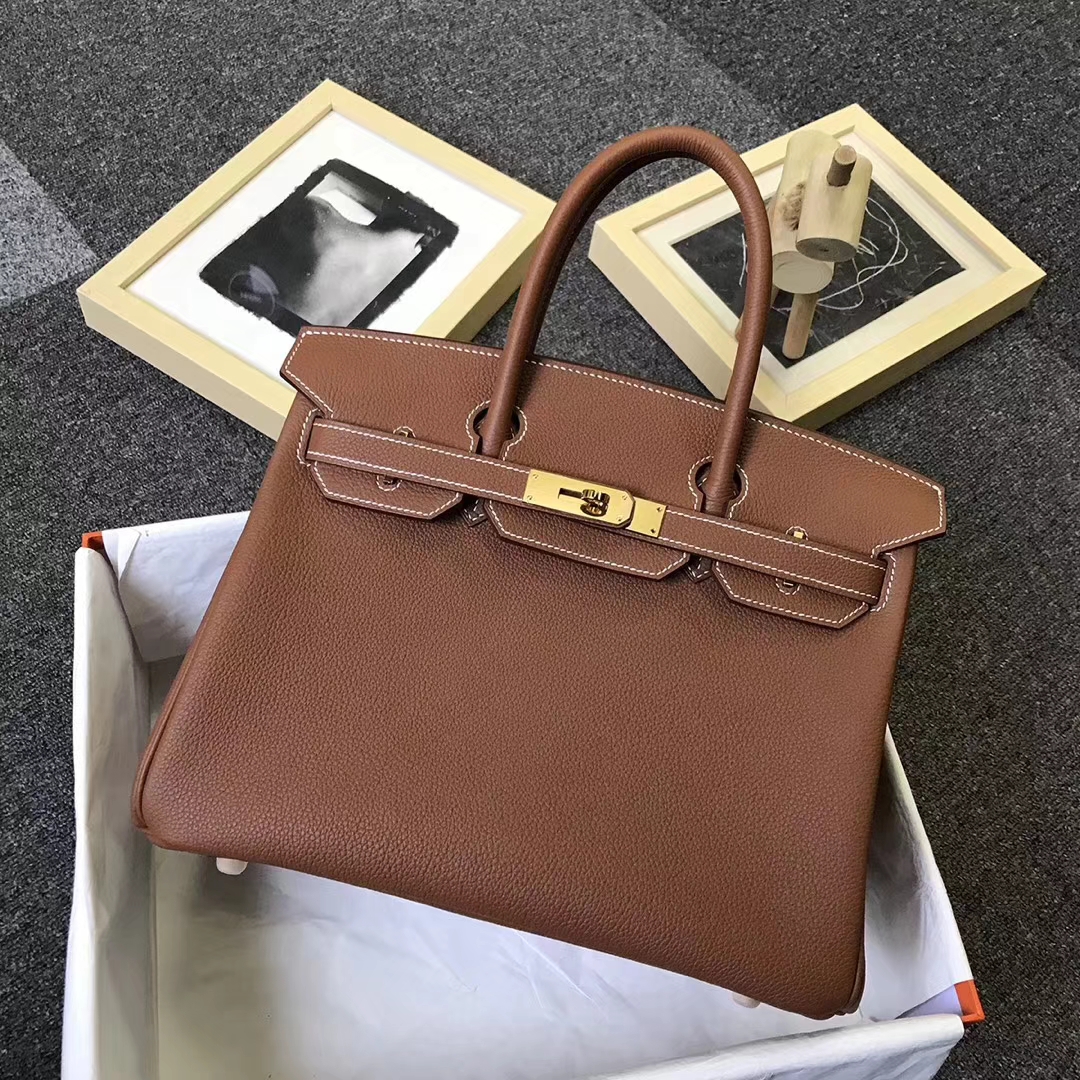 Hermès（爱马仕）金棕色内拼橙色 原厂御用顶级小牛皮 Birkin 30 金扣