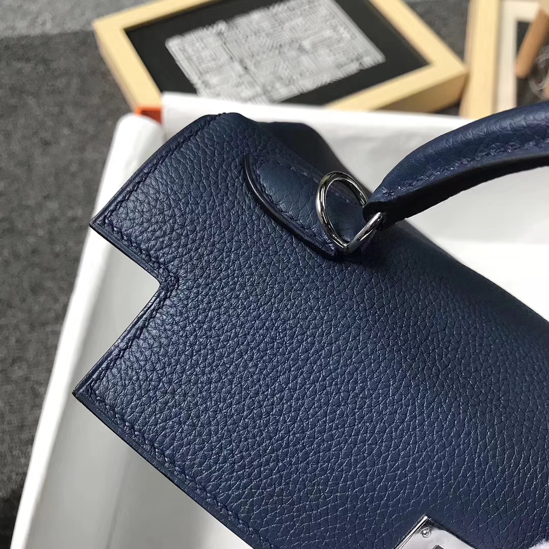 Hermès（爱马仕）7K宝石蓝 原厂御用顶级小牛皮 Kelly 25 银扣