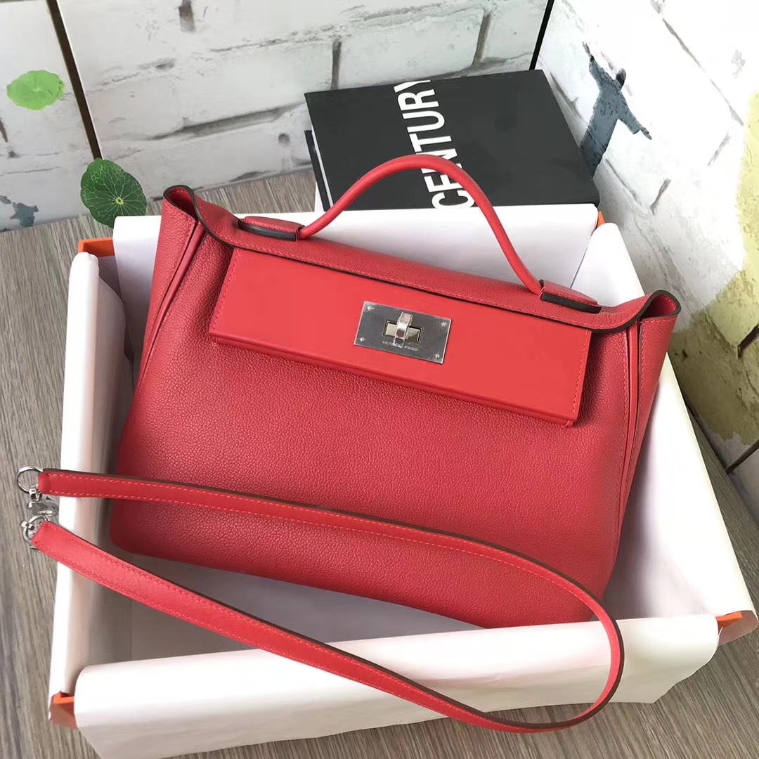 Hermès（爱马仕）9T火焰红 原厂御用顶级小牛皮 2424 银扣