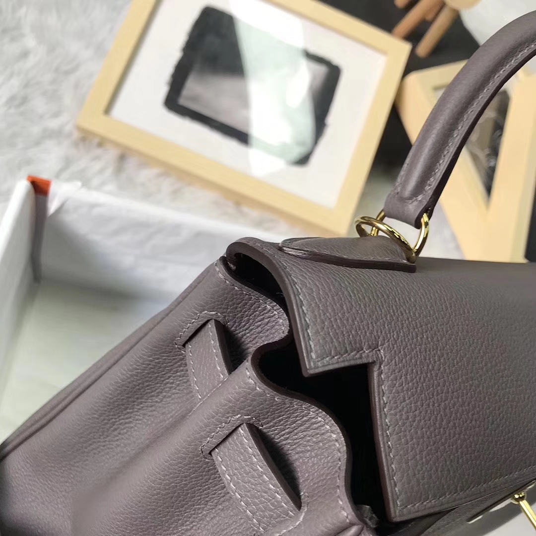 Hermès（爱马仕）8f锡器灰 原厂御用顶级小牛皮 Kelly 28 金扣