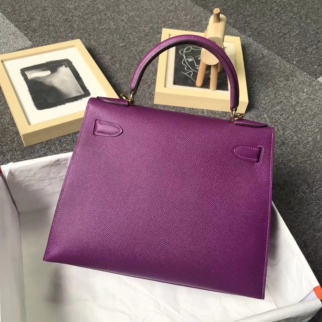 Hermès（爱马仕）P9海葵紫 原厂御用顶级Epsom皮 Kelly 28 外缝 金扣