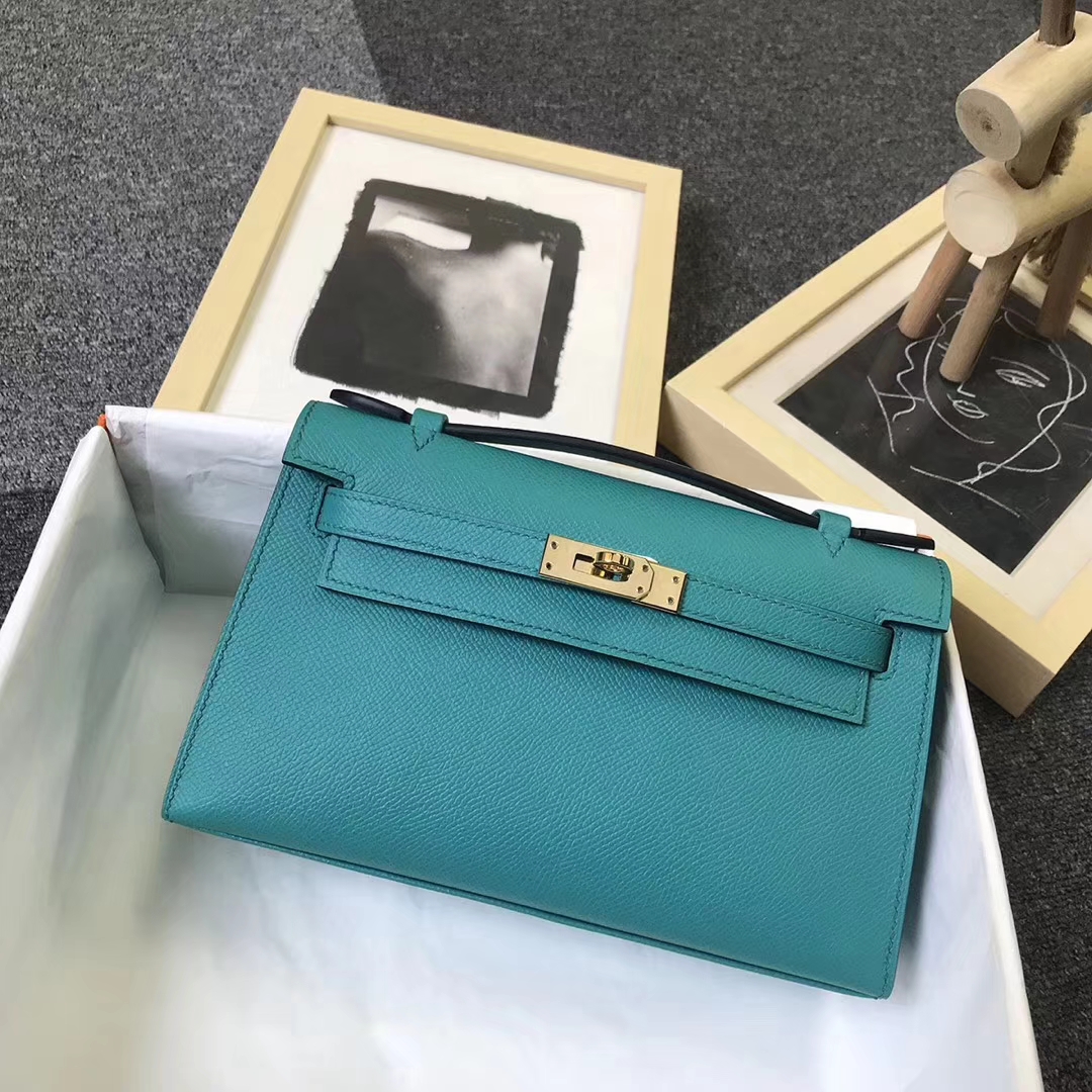 Hermès（爱马仕）7F孔雀蓝 原厂御用顶级Epsom 皮 Mini Kelly 金扣