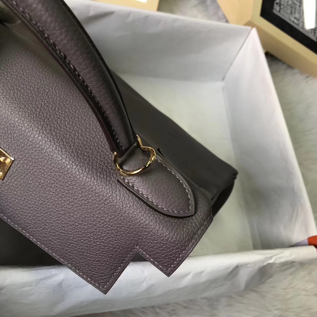 Hermès（爱马仕）8f锡器灰 原厂御用顶级小牛皮 Kelly 28 金扣