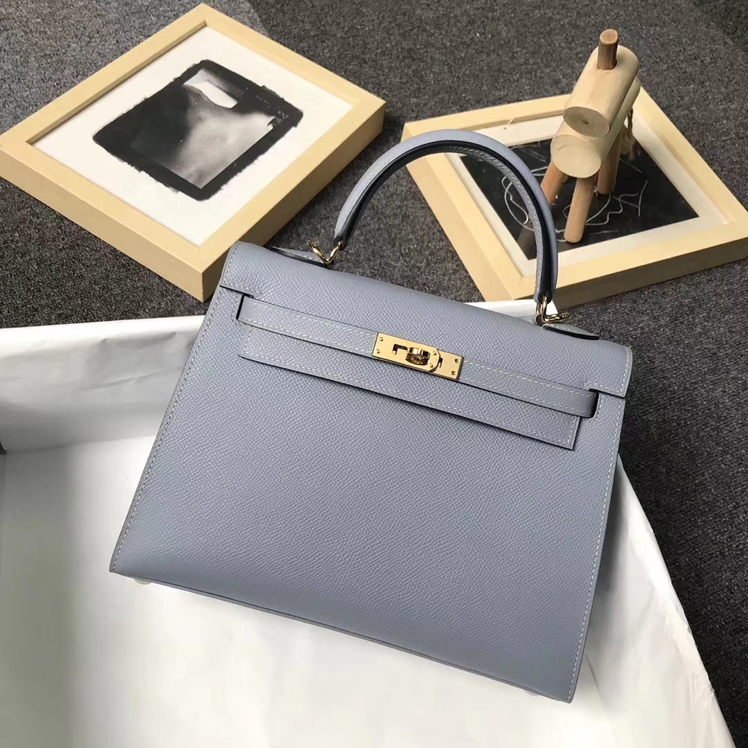 Hermès（爱马仕）J7 亚麻蓝 原厂御用顶级Epsom 皮 Kelly 25 外缝 金扣
