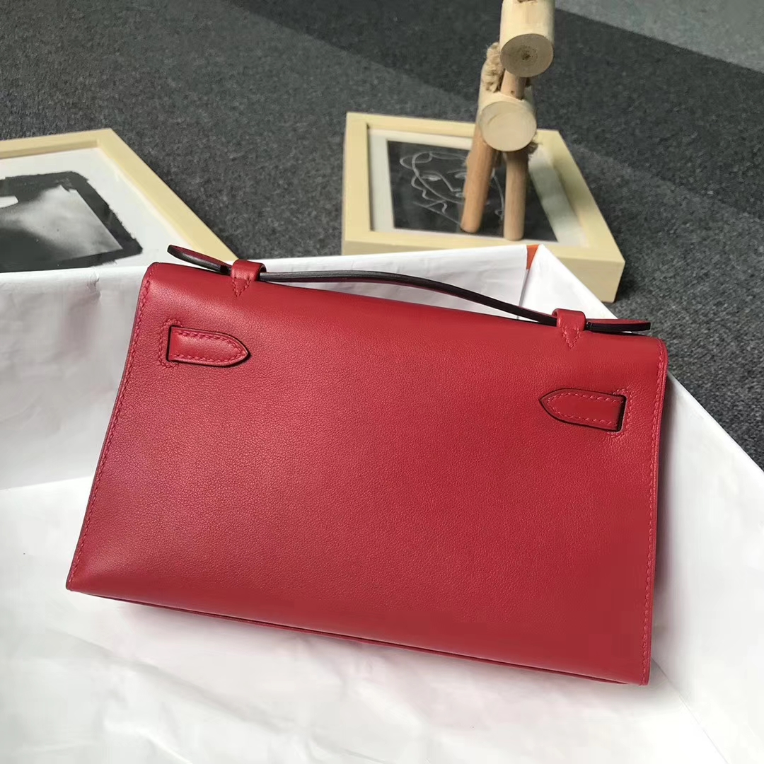 Hermès（爱马仕）Q5 中国红 原厂御用顶级Swift 皮 Mini Kelly 金扣