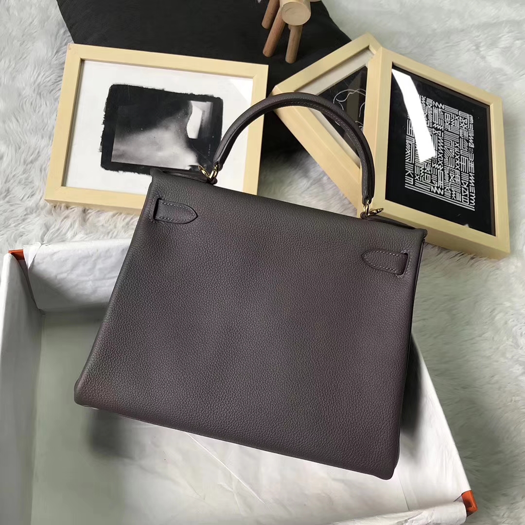 Hermès（爱马仕）8f锡器灰 原厂御用顶级小牛皮 Kelly 28 金扣