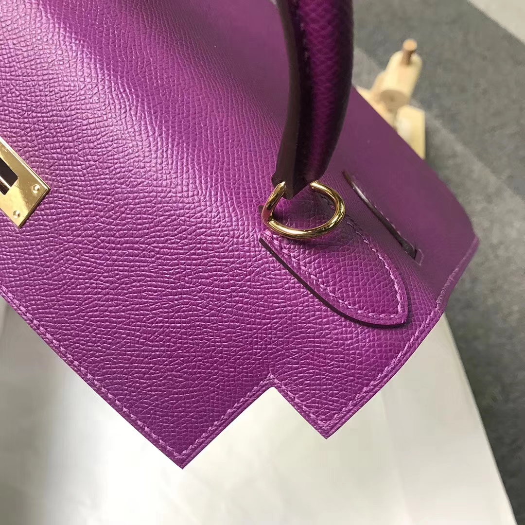 Hermès（爱马仕）P9海葵紫 原厂御用顶级Epsom皮 Kelly 28 外缝 金扣