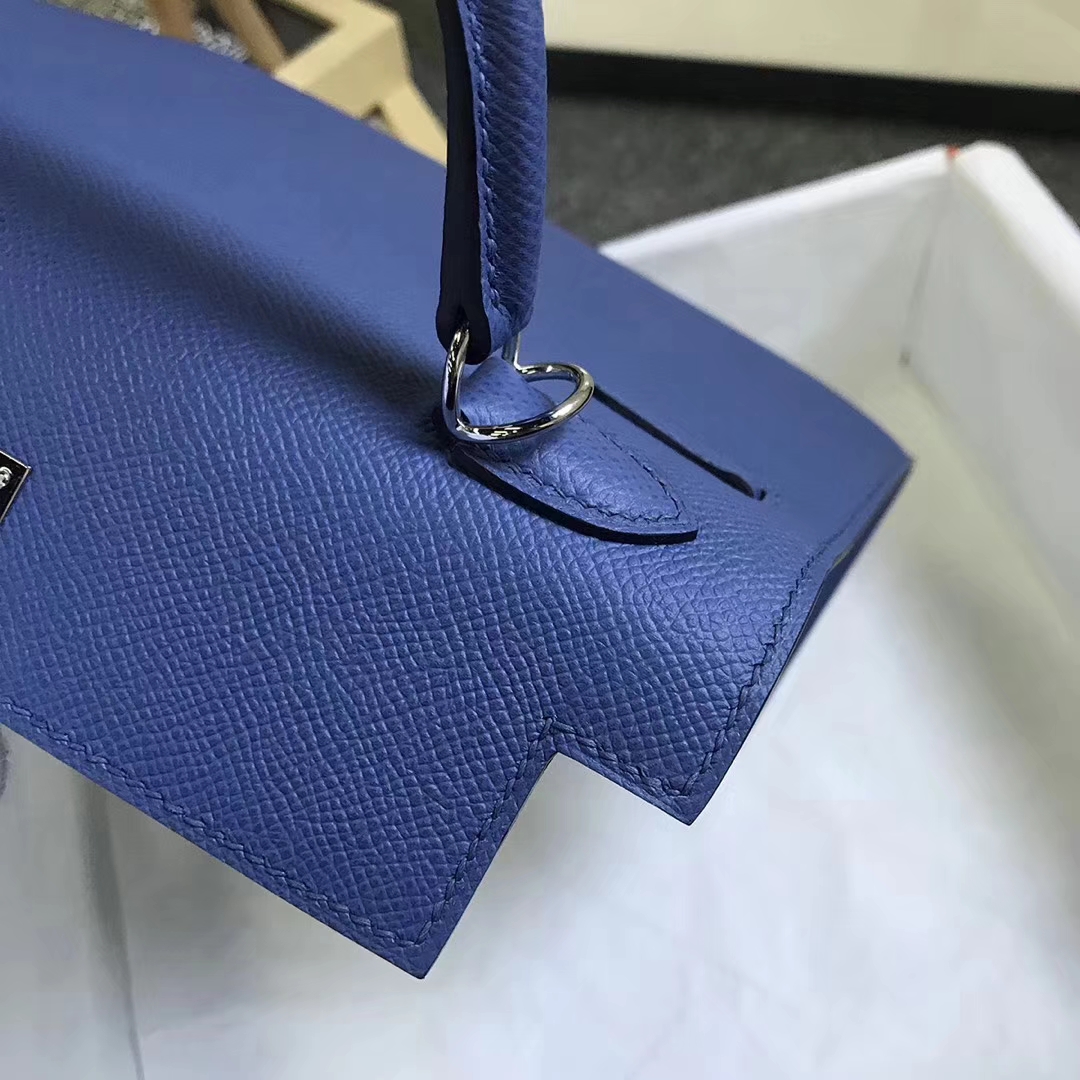 Hermès（爱马仕）7E 明蓝色 原厂御用顶级Epsom 皮 Kelly 25 外缝 银扣