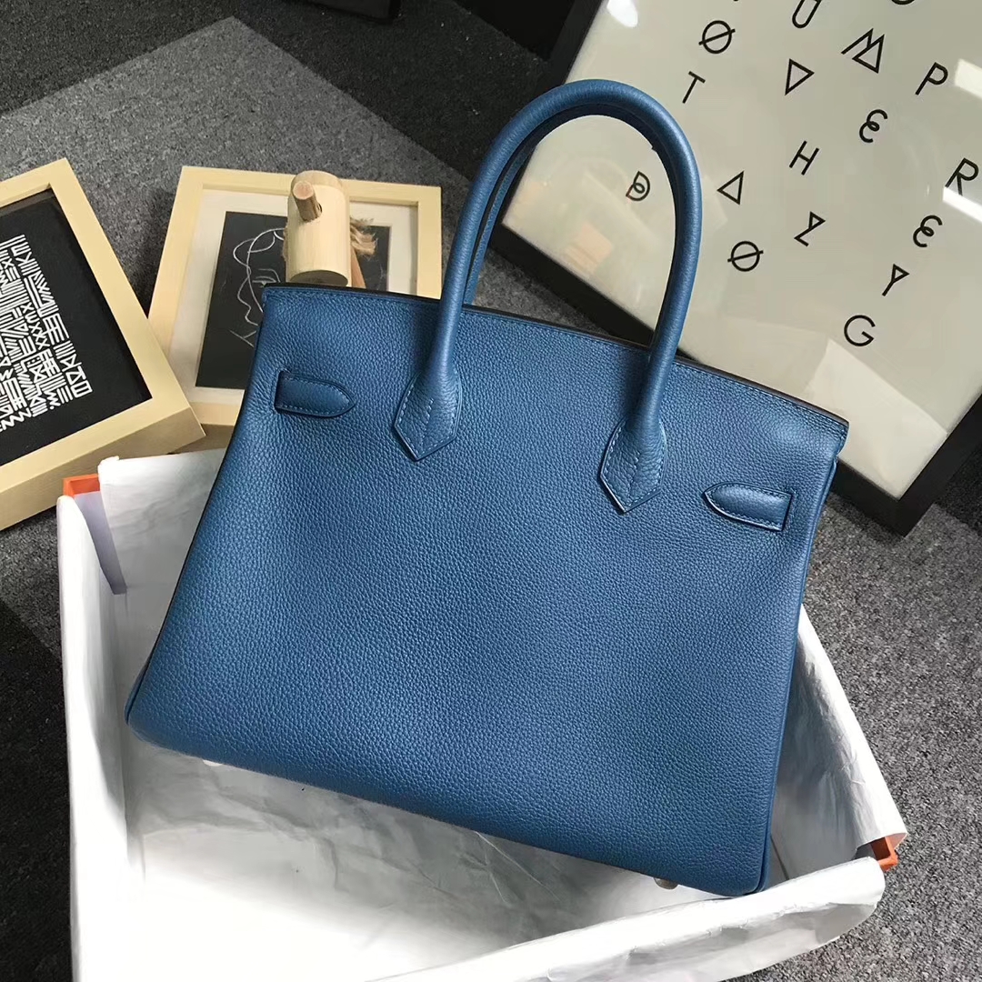 Hermès（爱马仕）7W伊兹密尔蓝 原厂御用顶级小牛皮 Birkin 30 金扣
