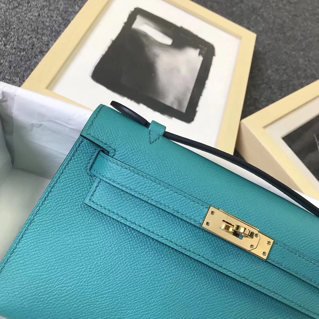 Hermès（爱马仕）7F孔雀蓝 原厂御用顶级Epsom 皮 Mini Kelly 金扣