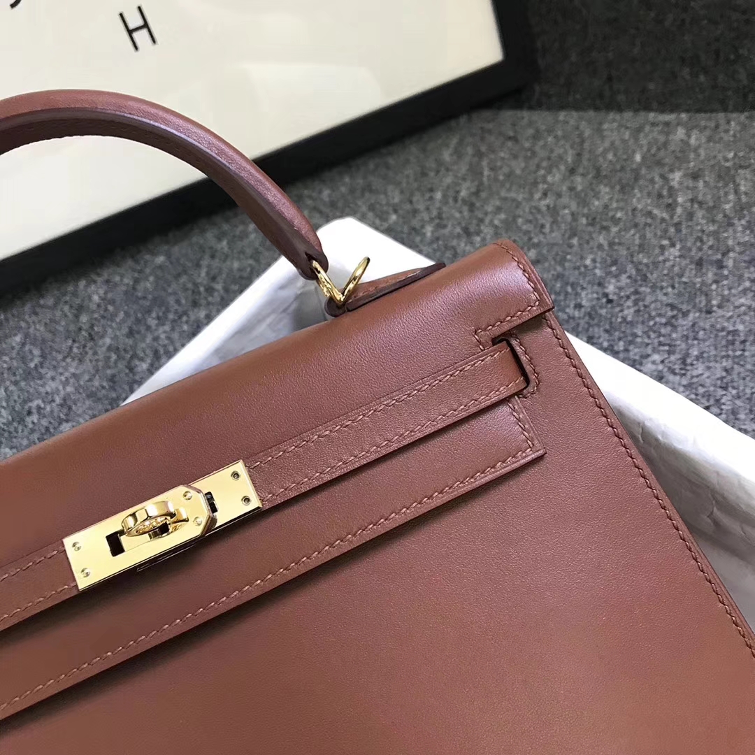 Hermès（爱马仕）蜜糖棕色 原厂御用顶级Swift 皮 Kelly 25 外缝 金扣