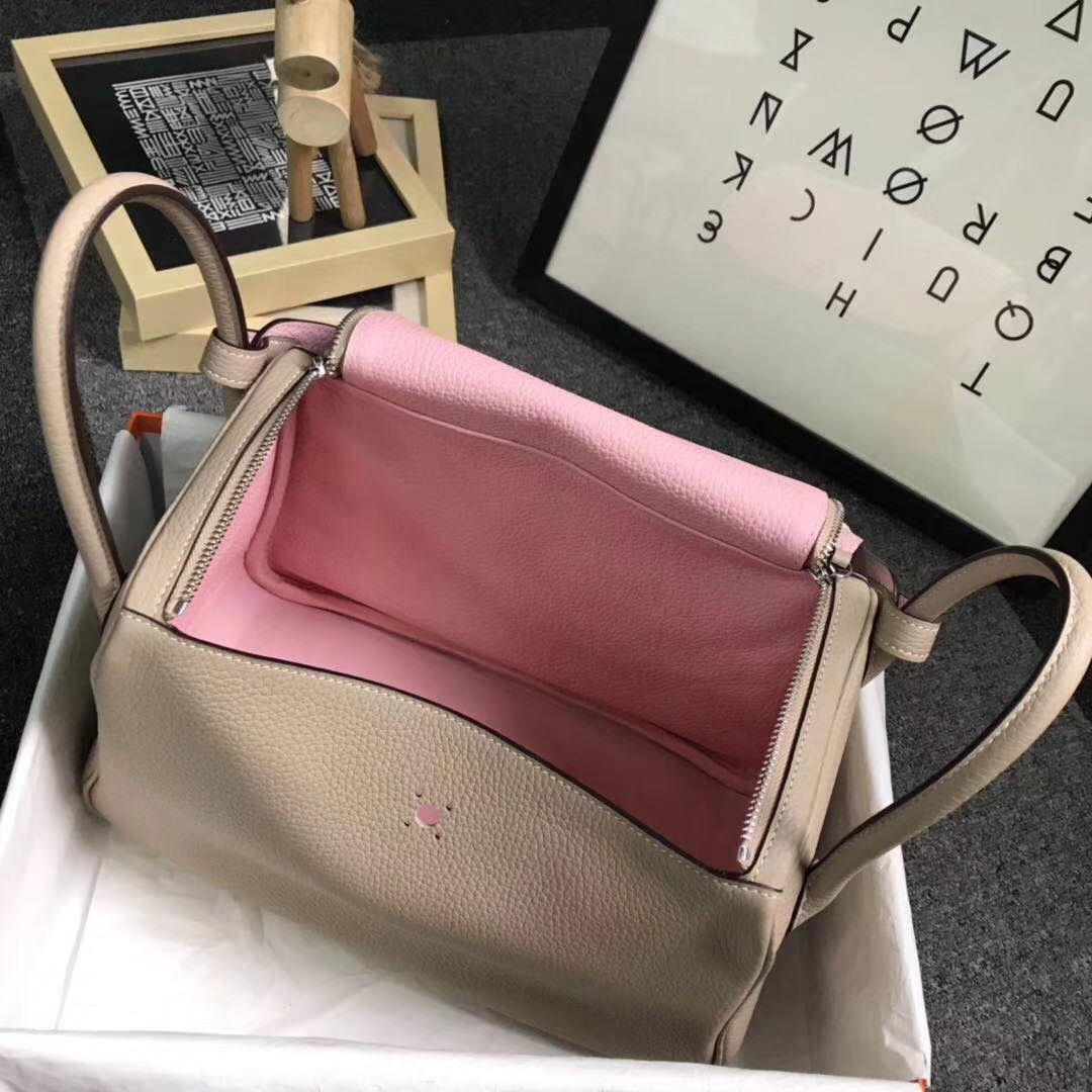 Hermès（爱马仕）S2 风衣灰拼3Q新樱花粉 原厂御用顶级TC 皮 Lindy 30 银扣
