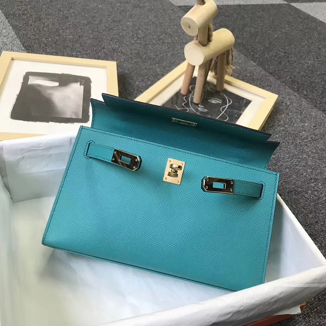 Hermès（爱马仕）7F孔雀蓝 原厂御用顶级Epsom 皮 Mini Kelly 金扣