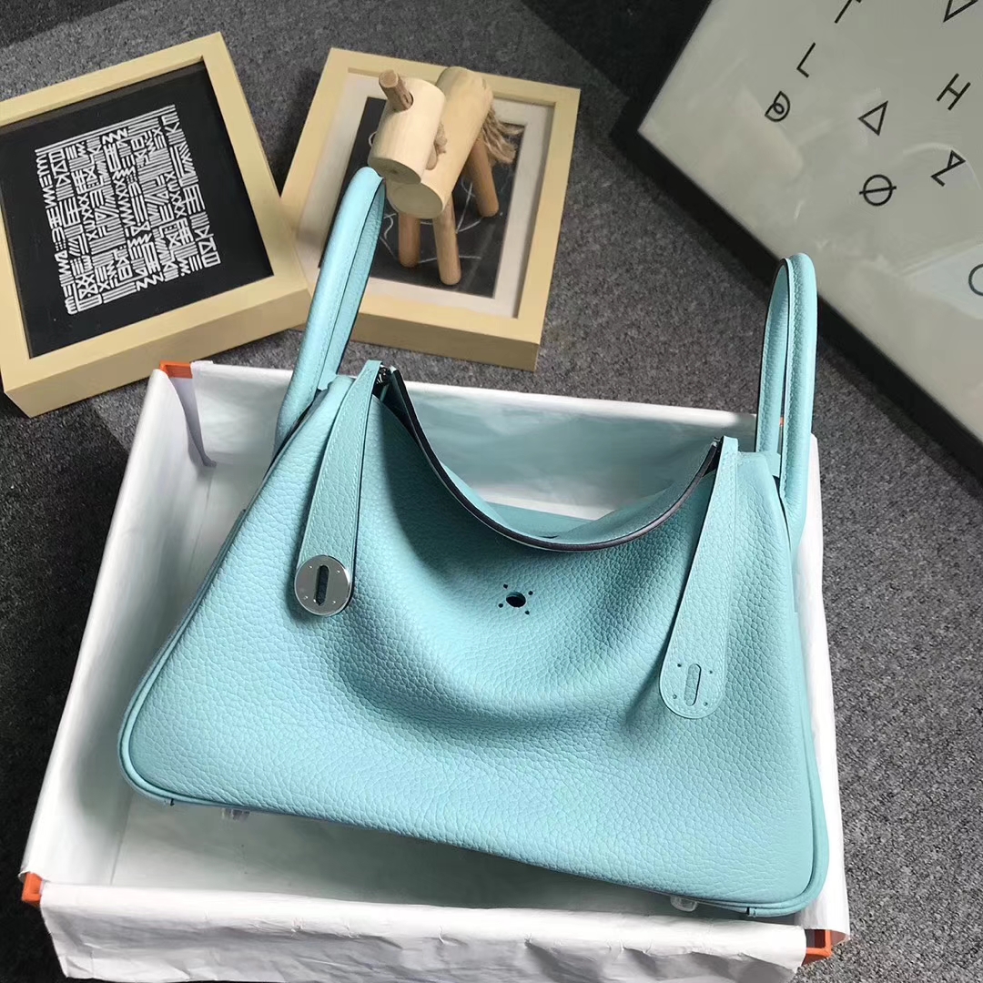 Hermès（爱马仕）3P马卡龙蓝 原厂御用顶级TC 皮 Lindy 30 银扣