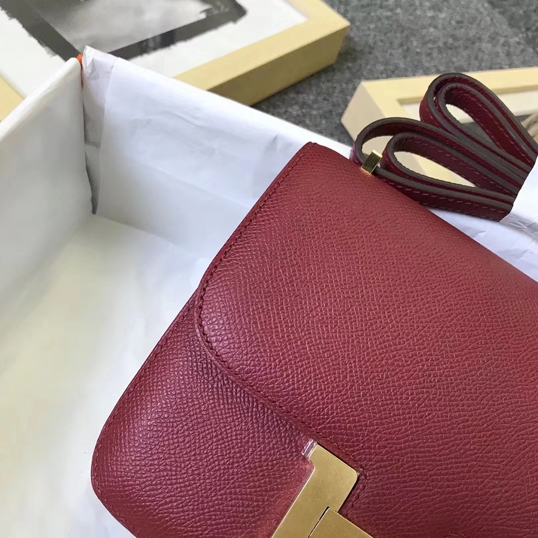 Hermès（爱马仕）K1 石榴红 原厂御用顶级Epsom 皮 Constance 19  金扣