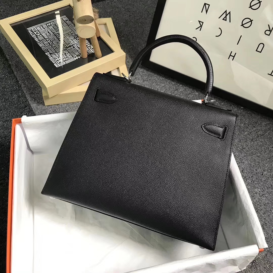 Hermès（爱马仕）CK89 黑色 原厂御用顶级Epsom 皮 Kelly 28 外缝 银扣