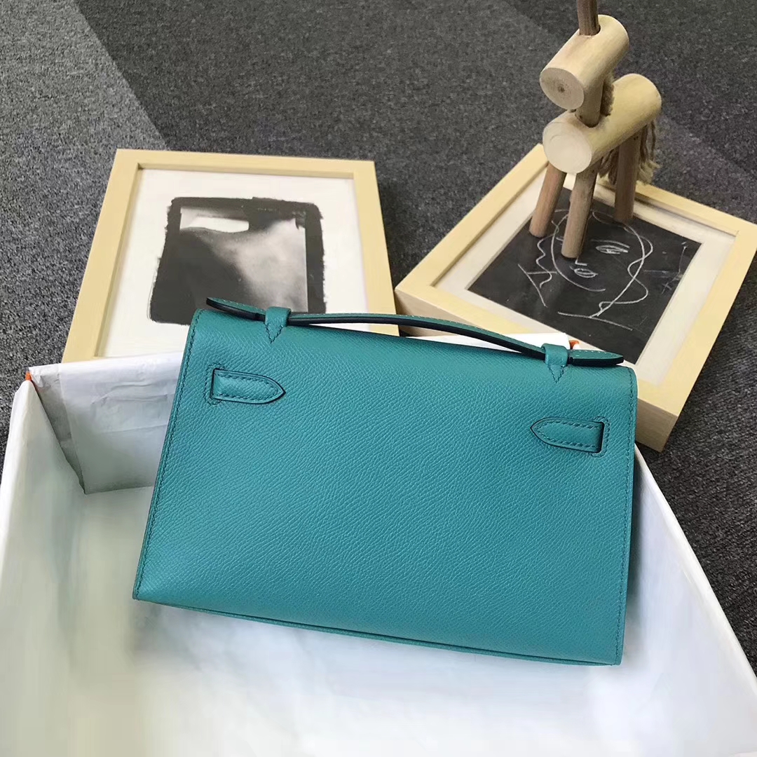 Hermès（爱马仕）7F孔雀蓝 原厂御用顶级Epsom 皮 Mini Kelly 金扣