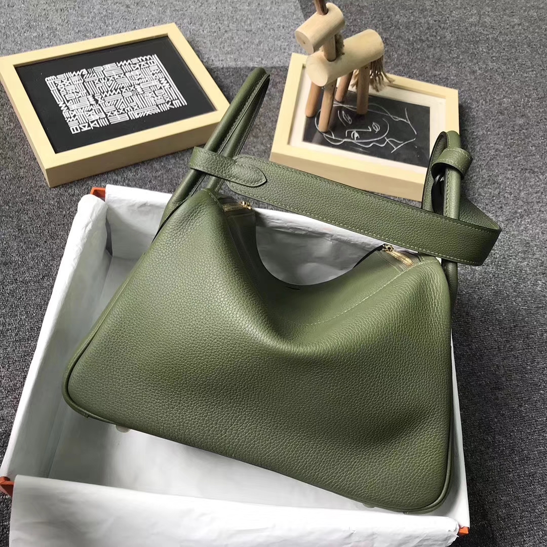 Hermès（爱马仕）V6 丛林绿 原厂御用顶级小牛皮 Lindy 30 金扣