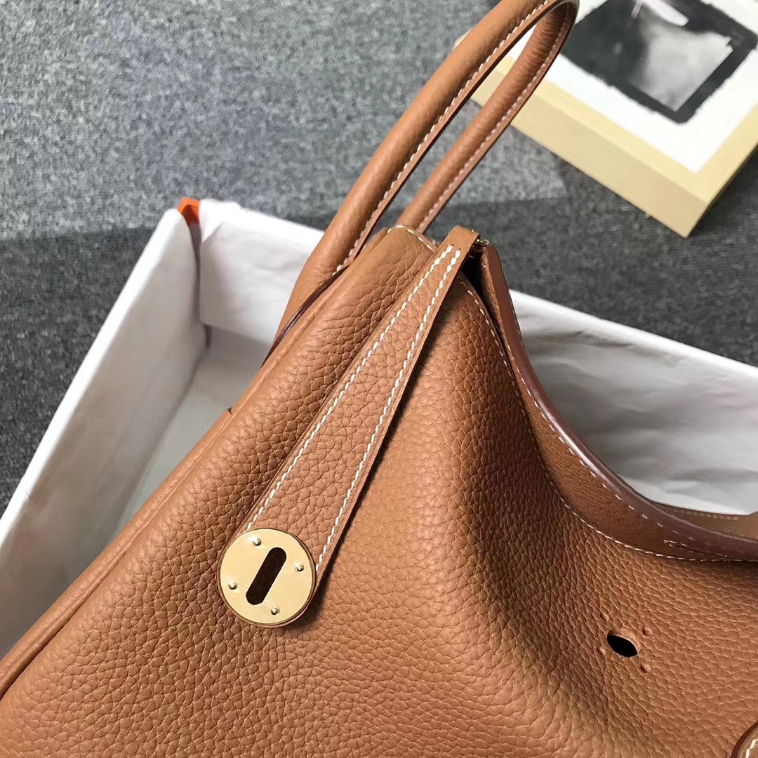 Hermès（爱马仕）金棕色 原厂御用顶级TC 皮 Lindy 30 金扣 银扣 现货