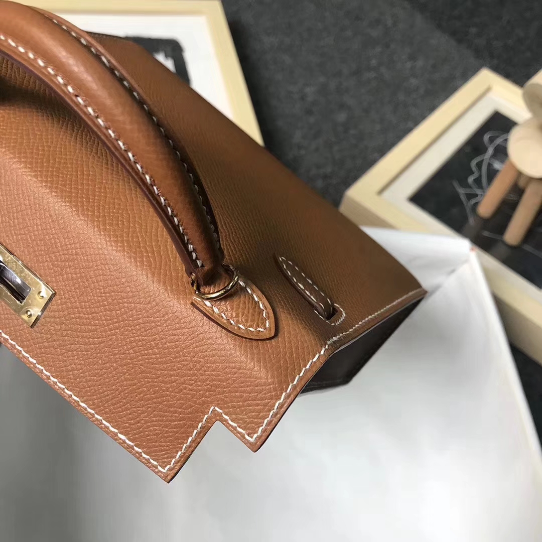 Hermès（爱马仕）C37浅咖啡 原厂御用顶级Epsom 皮 Mini Kelly 二代 金扣 现货
