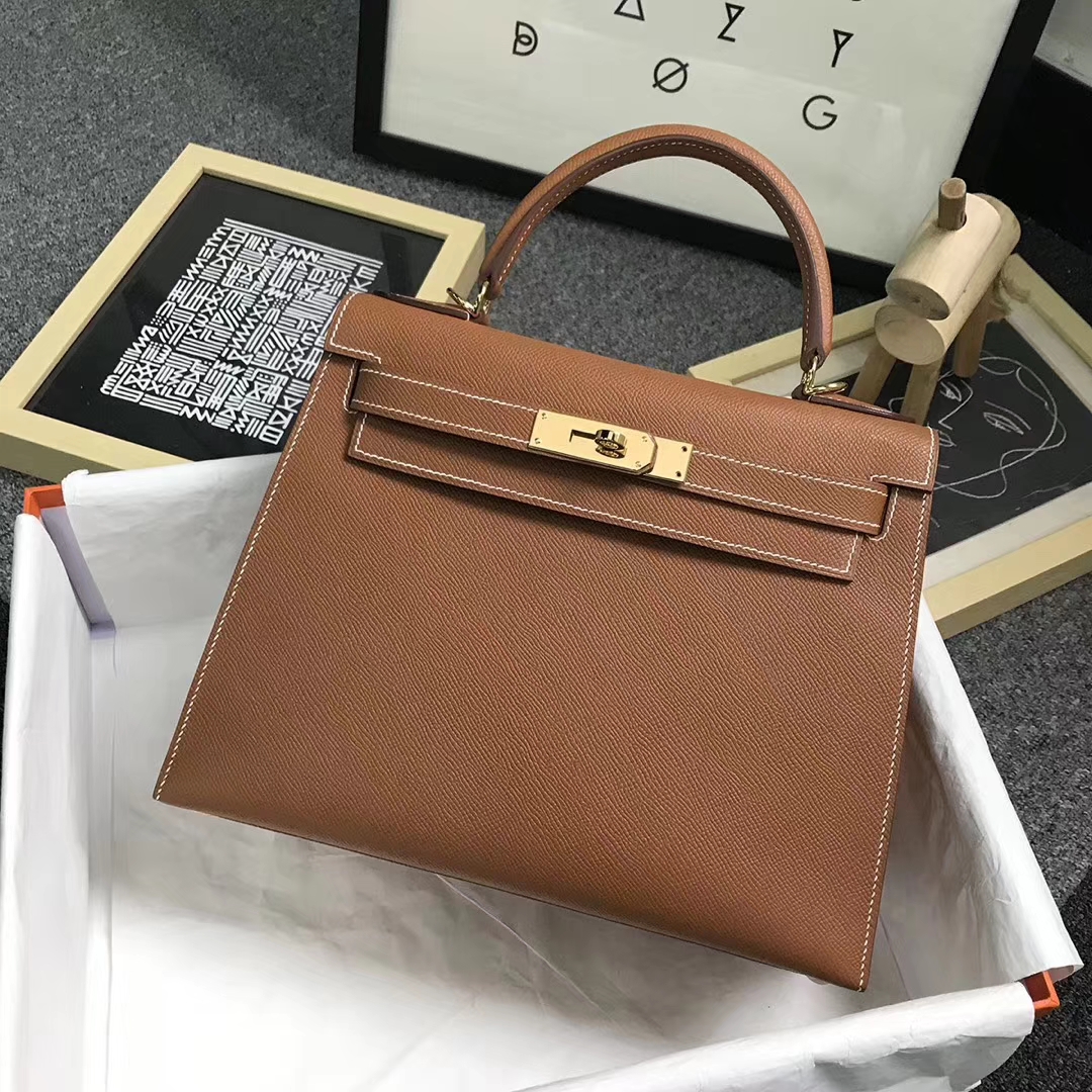 Hermès（爱马仕）金棕色 原厂御用顶级Epsom 皮 Kelly 28 外缝 现货