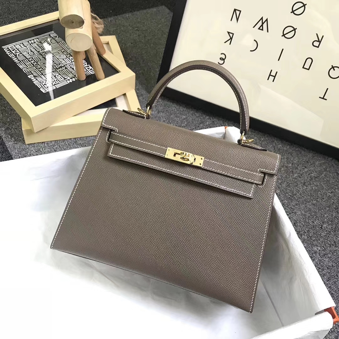 Hermès（爱马仕）CK18 大象灰 原厂御用顶级Epsom 皮 Kelly 25 外缝金扣 现货
