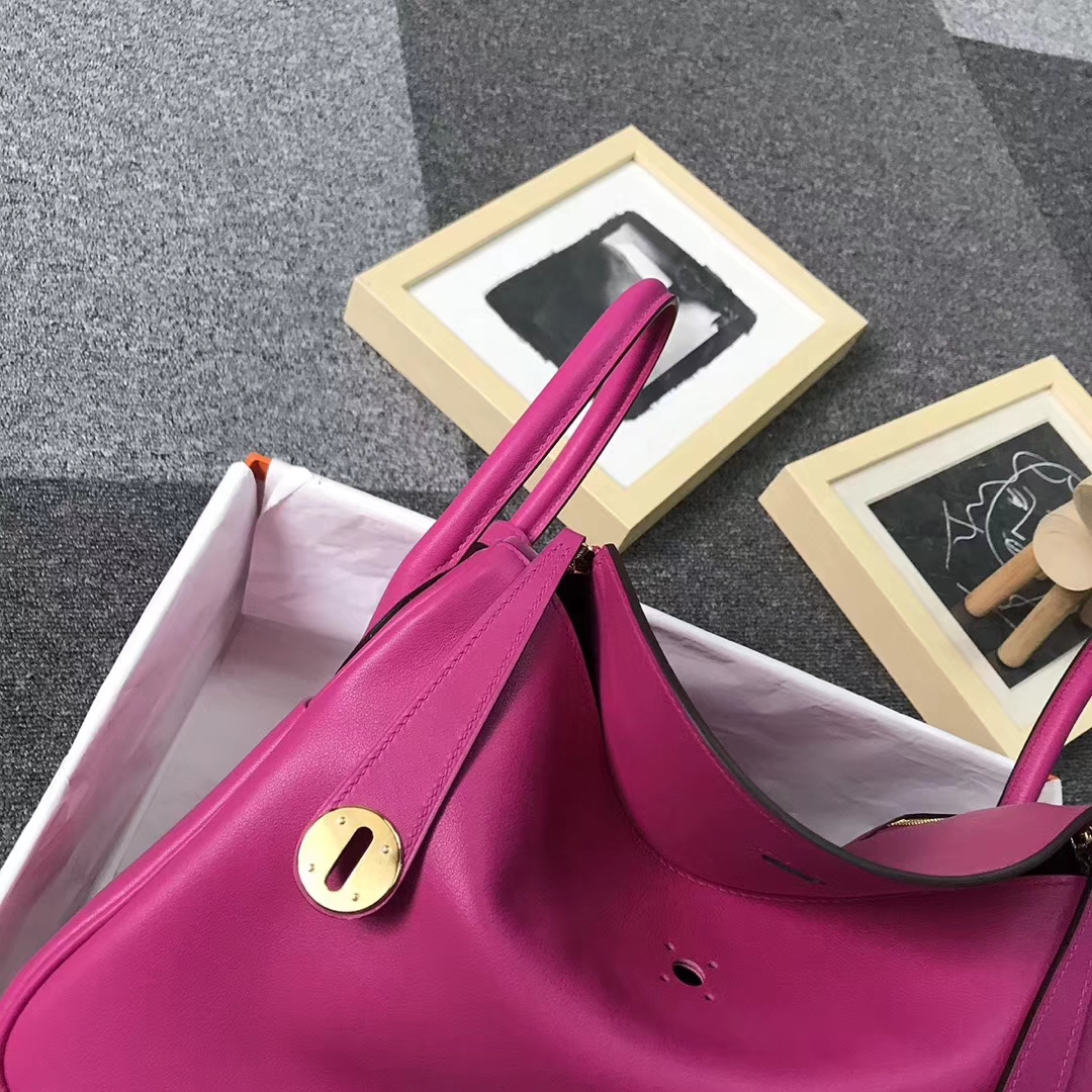 Hermès（爱马仕）玉兰粉 原厂御用顶级Swift 皮 Lindy 30 黑色 白色 Epsom 皮编织肩带 金扣