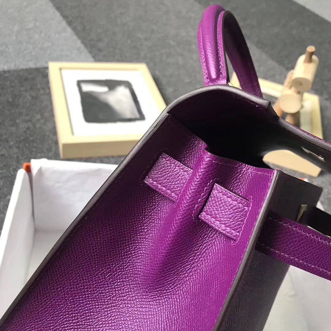 Hermès（爱马仕）P9海葵紫 原厂御用顶级Epsom皮 Kelly 28 外缝 金扣