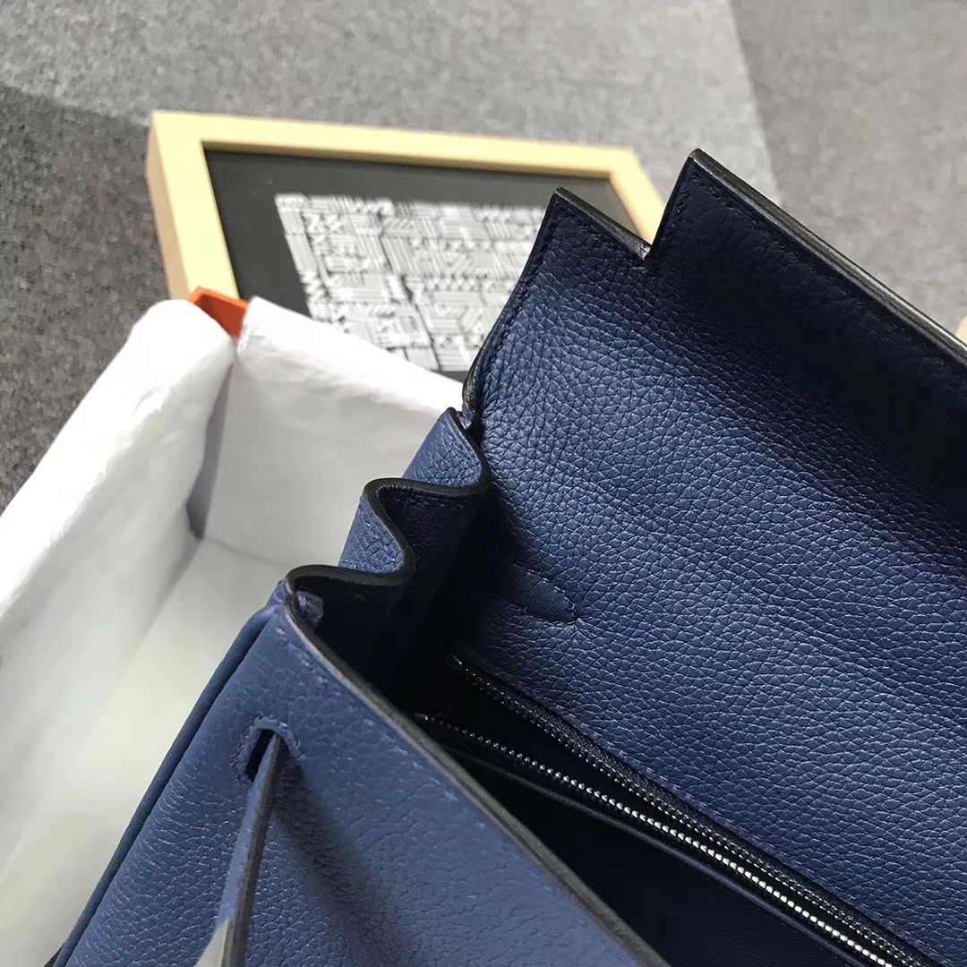Hermès（爱马仕）7K宝石蓝 原厂御用顶级小牛皮 Kelly 25 银扣