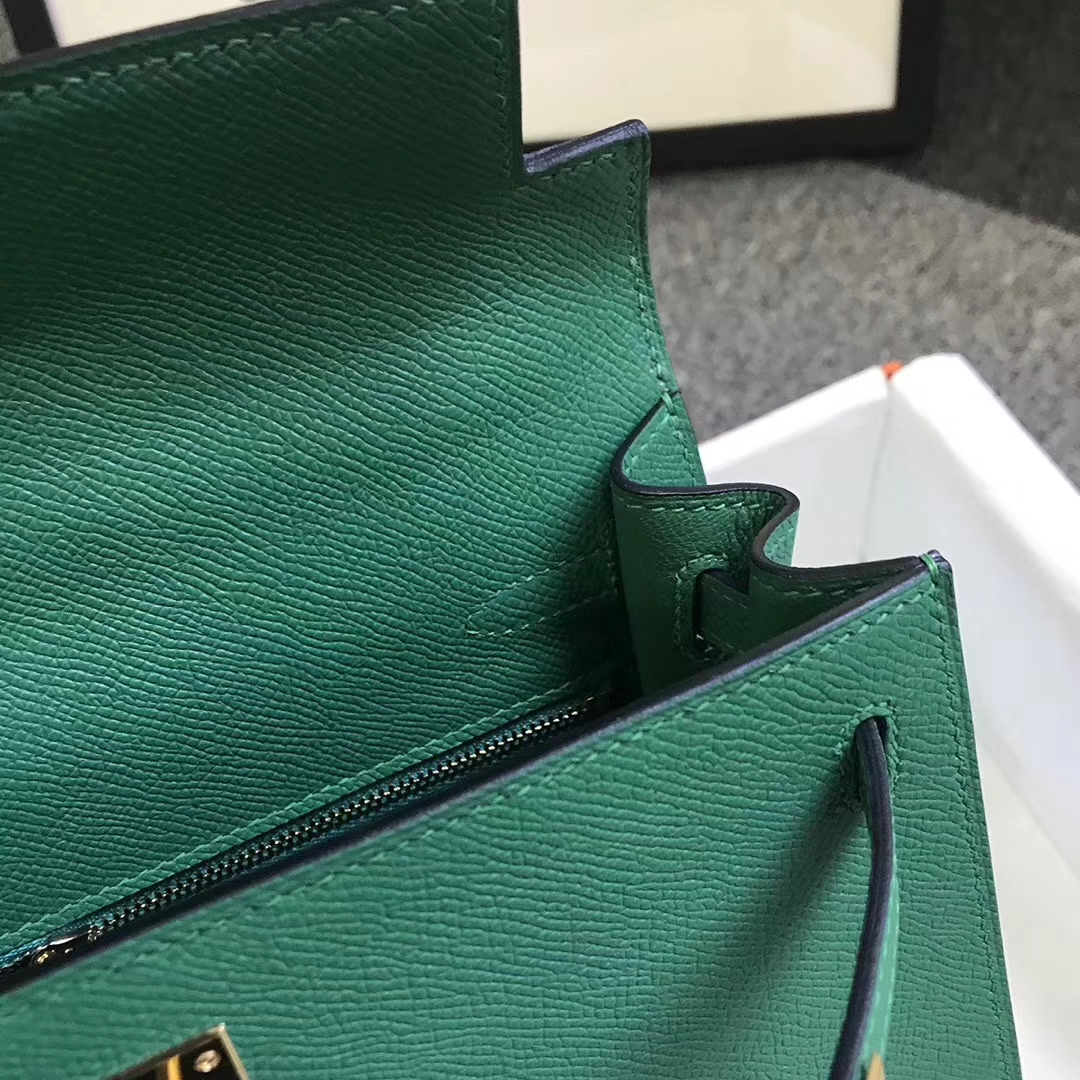 Hermès（爱马仕）U4 丝绒绿 原厂御用顶级Epsom 皮 Kelly 25 外缝 金扣