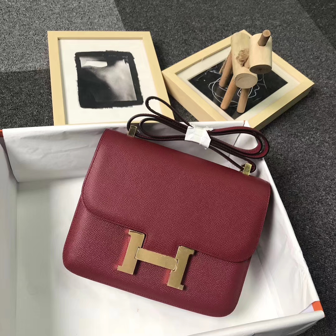 Hermès（爱马仕）K1 石榴红 原厂御用顶级Epsom 皮 Constance 24 金扣