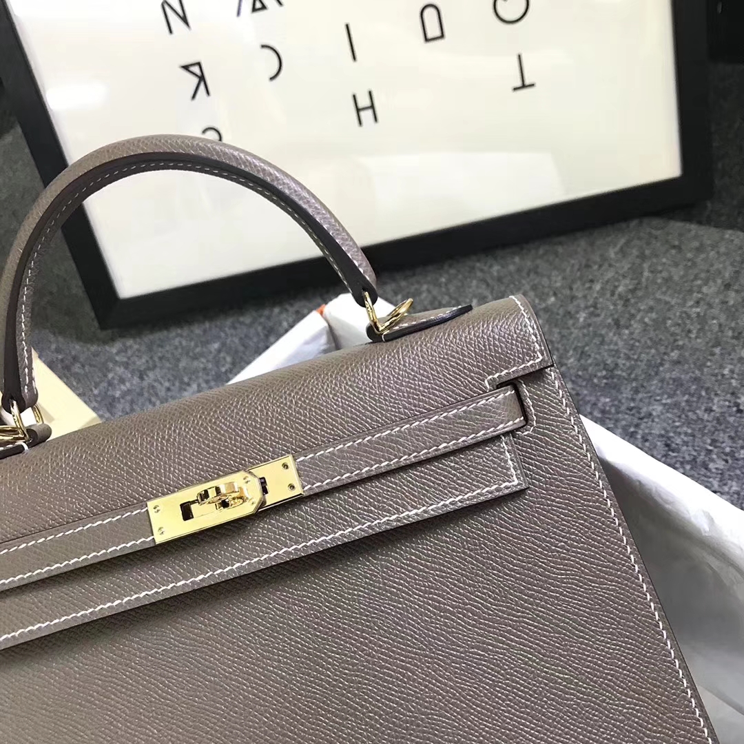 Hermès（爱马仕）CK18 大象灰 原厂御用顶级Epsom 皮 Kelly 25 外缝金扣 现货