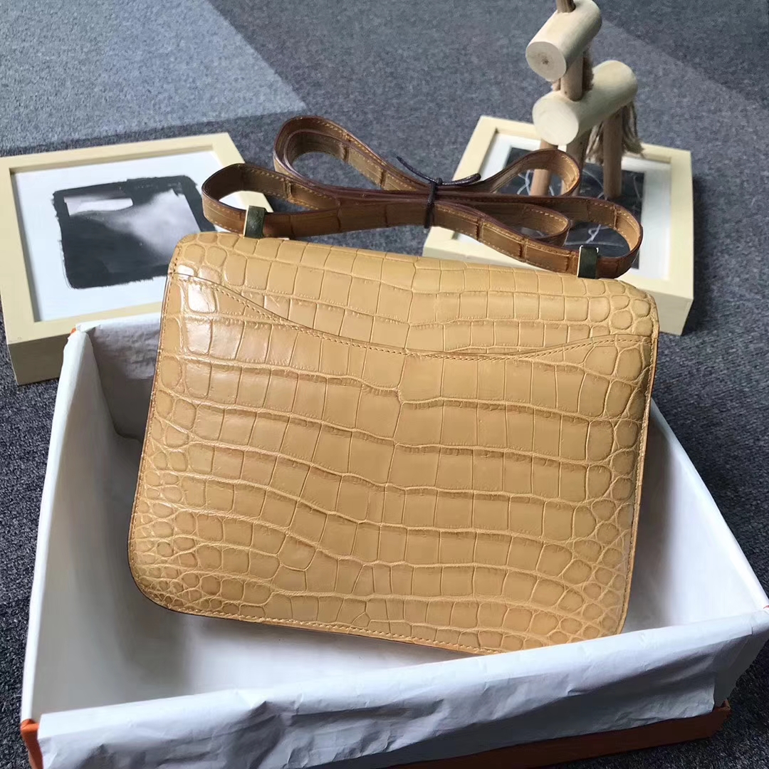 Hermès（爱马仕）姜黄雾面鳄鱼 Constance 24 金扣 现货