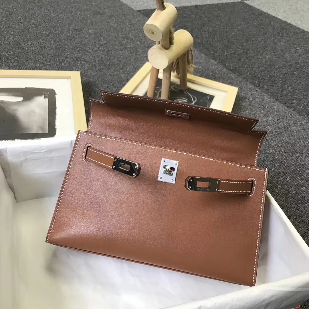 Hermès（爱马仕）金棕色 原厂御用顶级Swift 皮 Mini Kelly 银扣