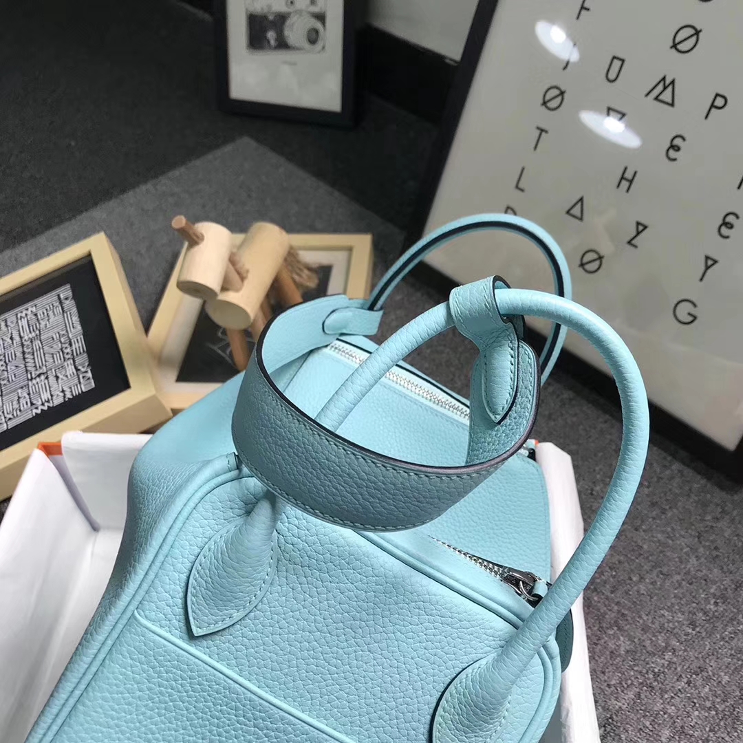 Hermès（爱马仕）3P马卡龙蓝 原厂御用顶级TC 皮 Lindy 30 银扣