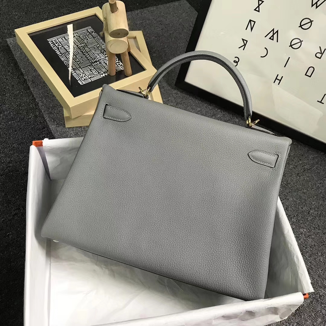 Hermès（爱马仕）4Z海鸥灰 原厂御用顶级小牛皮 Kelly 32 金扣