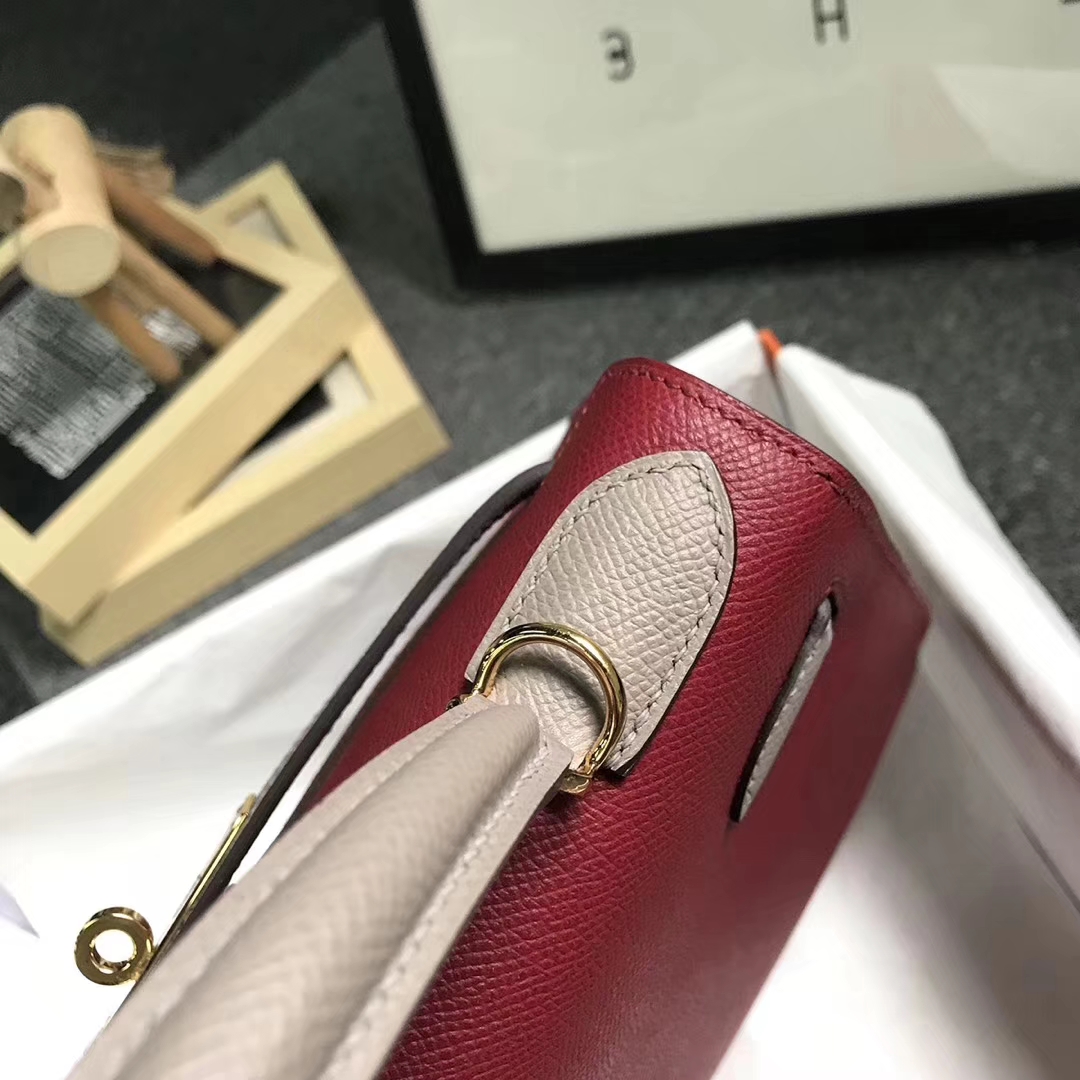 Hermès（爱马仕）K1石榴红拼M8沥青灰 原厂御用顶级Epsom 皮 Kelly 28 外缝 金扣