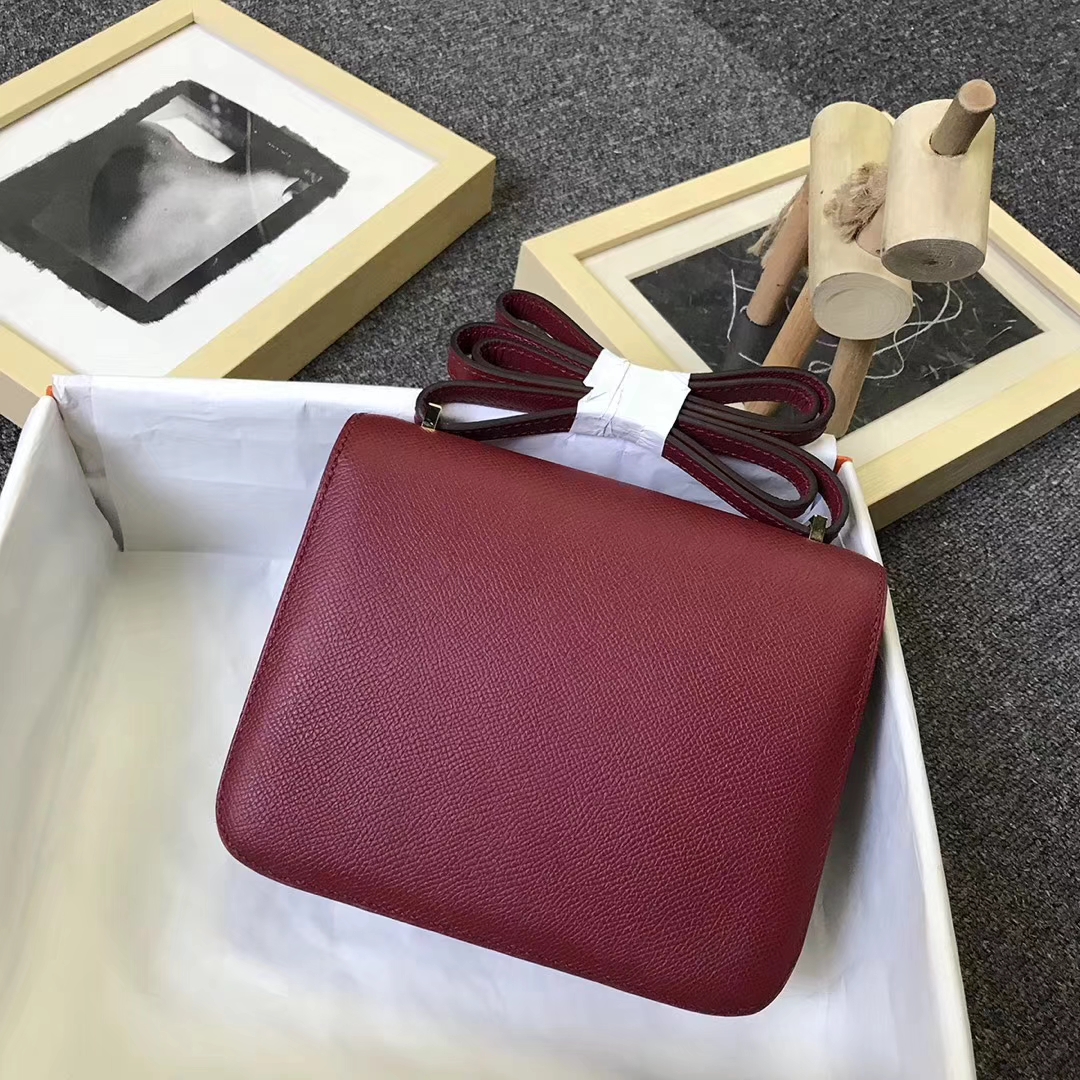 Hermès（爱马仕）K1 石榴红 原厂御用顶级Epsom 皮 Constance 19  金扣